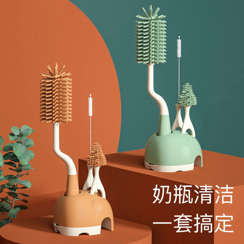 Baby Silicone Portable Milk Bottle Brush Set Baby Cleaning Brush Cleaning Brush Travel Set Drain Rack