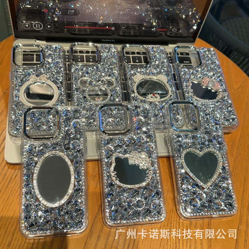 奢华镶钻镜子手机壳爱心镜子适用于VIVOx90/x200手机壳s19 s20女