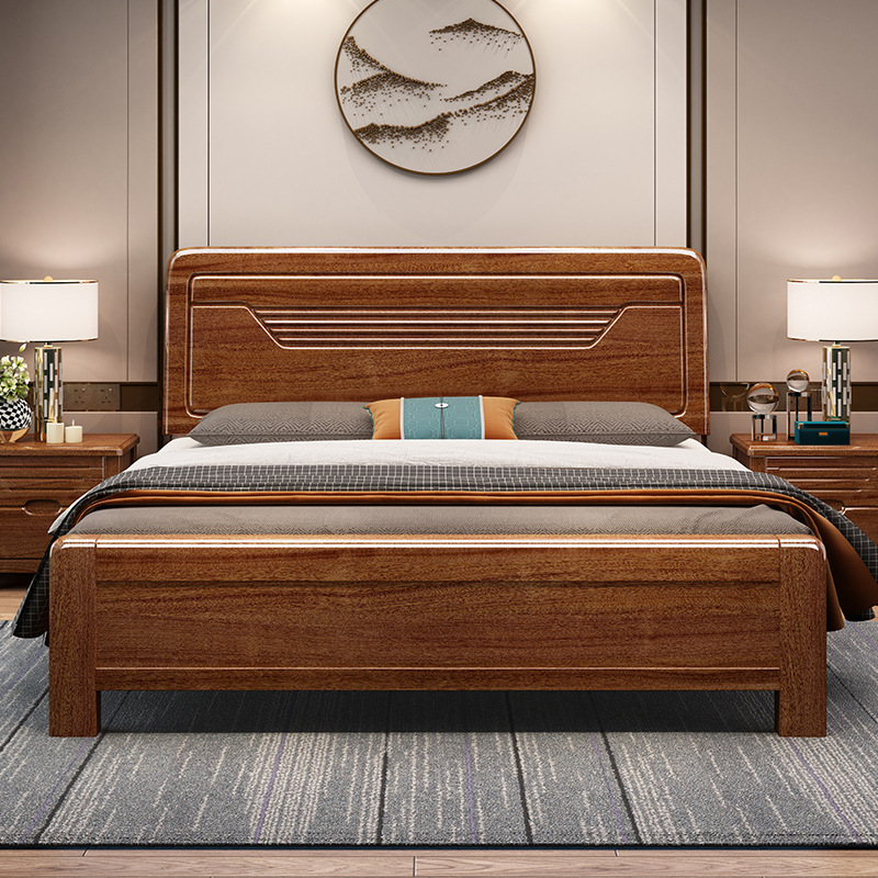 Nuevo chino cama de madera maciza 1,8 m cama doble moderno dormitorio principal cama de boda cama de nogal económica alta caja cama de almacenamiento