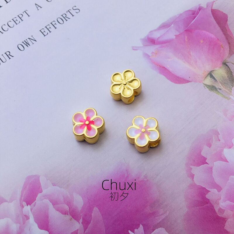 New hot sale ancient sand gold alloy oil dripping peach blossom round beads through hole spacer beads loose beads bracelet accessories New hot sale ancient sand gold alloy oil dripping peach blossom round beads through hole spacer beads loose beads bracelet accessories