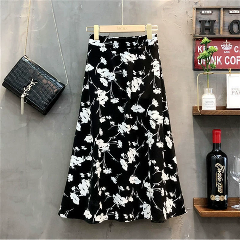 Универсальная шифоновая юбка, новая летняя юбка с цветочным принтом, утягивающая юбка выше колена в корейском стиле с высокой талией для женщин
