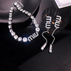 Advanced necklace, earrings with letters, fashionable universal long set, high-quality style, diamond encrusted, light luxury style