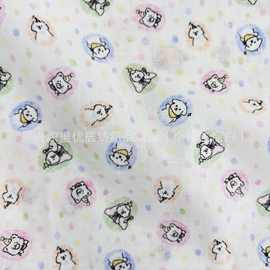 全棉数码印花纱布卡通格子花棉布40支双层纱面料春秋居家服装面料