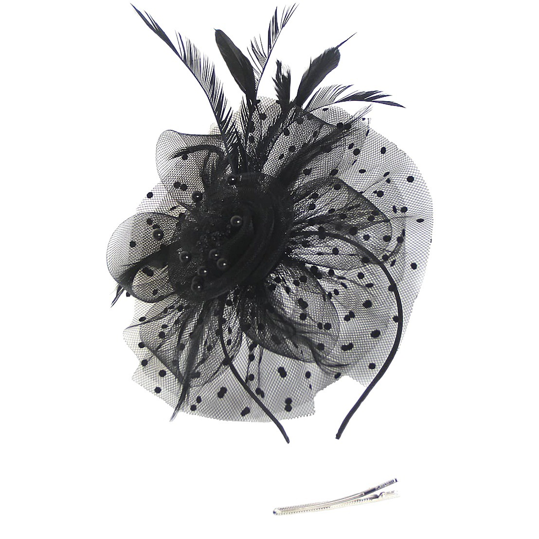 Cross-border Retro Mesh Flower Headwear Bride Feather Hair Flower Hair Accessories Horse Racing Festival Tea Party Ball Topper Hair Hoop