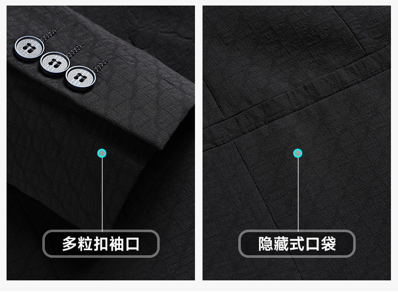 Áo vest nam mỏng dáng thon kẻ caro, tay dài một hàng hai nút, chất liệu co giãn không cần ủi — Caro đen chi tiết 11