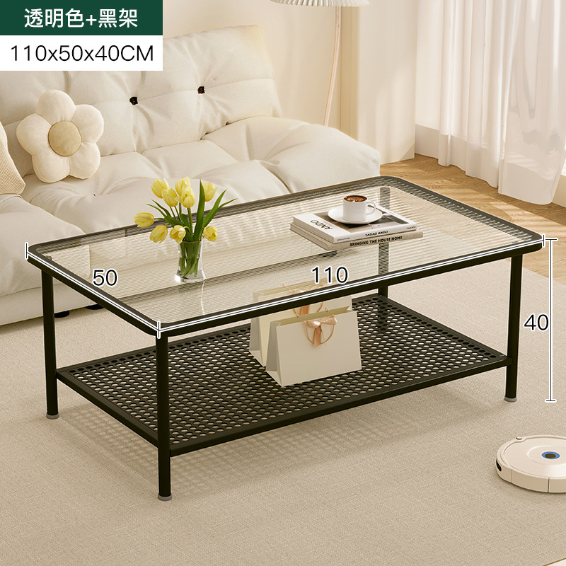 Mesa lateral del sofá Mesa de centro de la sala de estar para el hogar Mesa de té de lujo ligera de alta calidad Mesa de té Estilo crema Mesa pequeña de vidrio templado