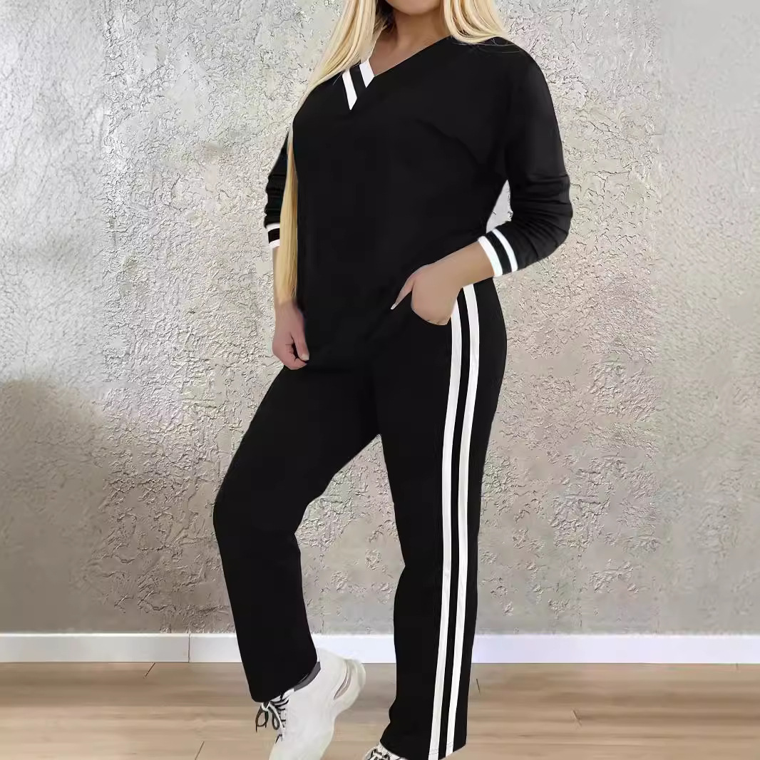 Completo due pezzi donna scollo a v maniche lunghe e pantaloni_voghion.com