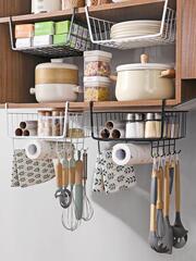 Kitchen rack to store seasonings wall cabinet hanging basket cabinet door punch-free layered hook cabinet hanging lower rack