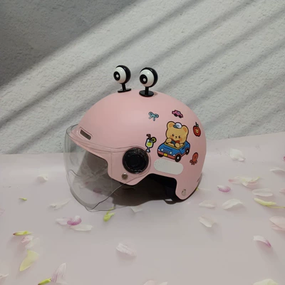 Motosiklet kaskı (dəbilqə) | Primary School Boys and Girls - white-short-light-pink-car-bear-black-eyes-7-15-years-old