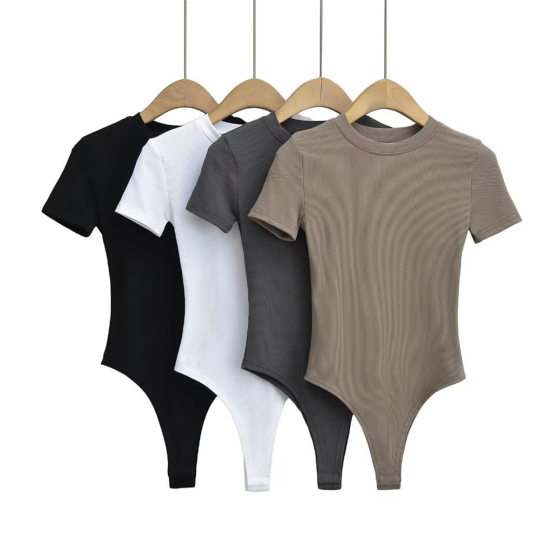 Cross-border New French Style Small Round Neck Short-sleeved Body Shaping Clothes Stretch Slim-fit Body Shaping Base T-shirt Spice Girl jumpsuit