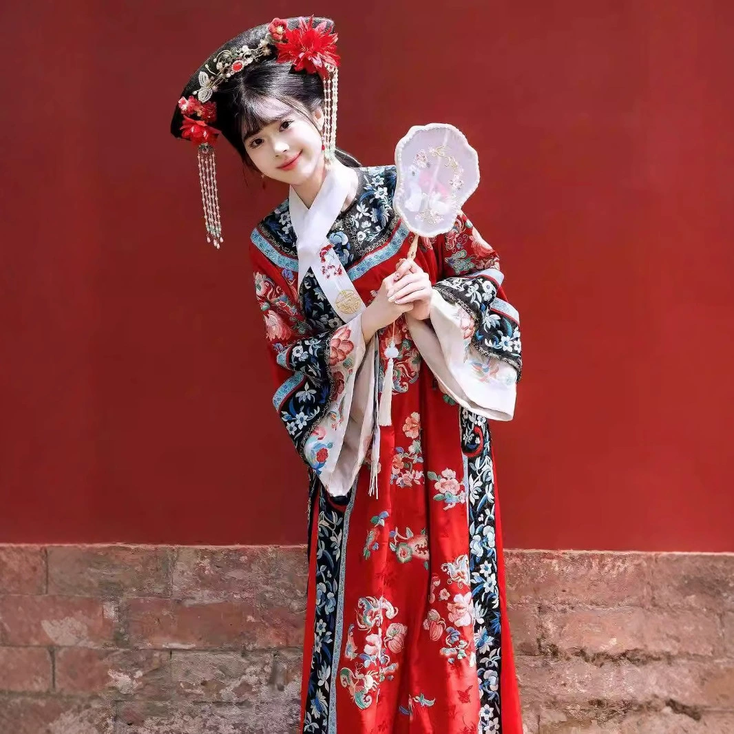 南雅集  年轻贵妃清代女装清朝氅衣旗装旗女印花中国风宫廷风汉服