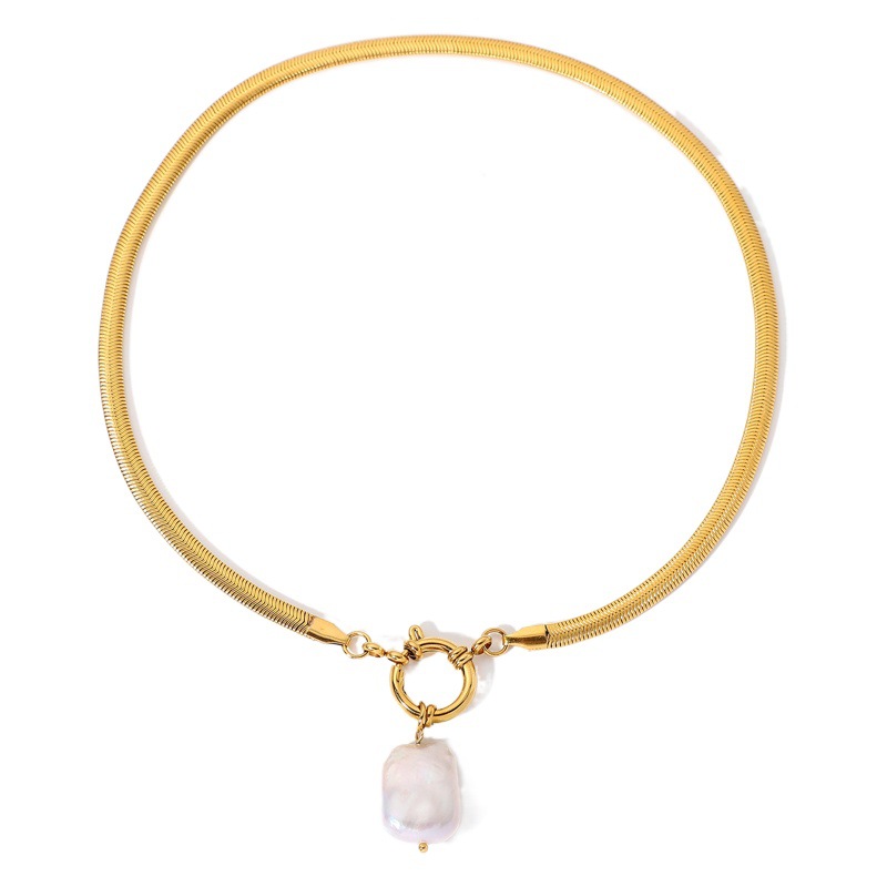 Europeo y americano ins Internet celebridad moda popular 18K chapado en oro de agua dulce perla de acero inoxidable colgante collar joyería al por mayor