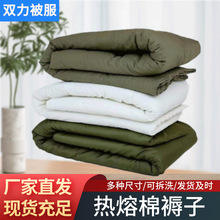 厂家批发直销加厚热熔棉褥学生宿舍防潮被褥单人褥子军绿色床垫大