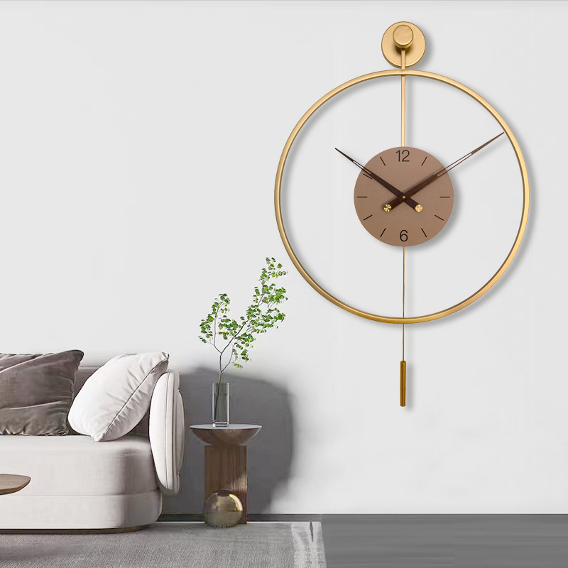 Español Luz de lujo simple pared creativa Reloj de pared hogar hierro forjado solo anillo de moda Fondo pared decoración swing reloj
