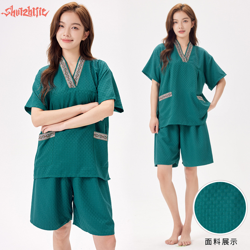 胸部双层女款汗蒸服浴服男酒店洗浴温泉按摩养生盐蒸桑拿服棉大码