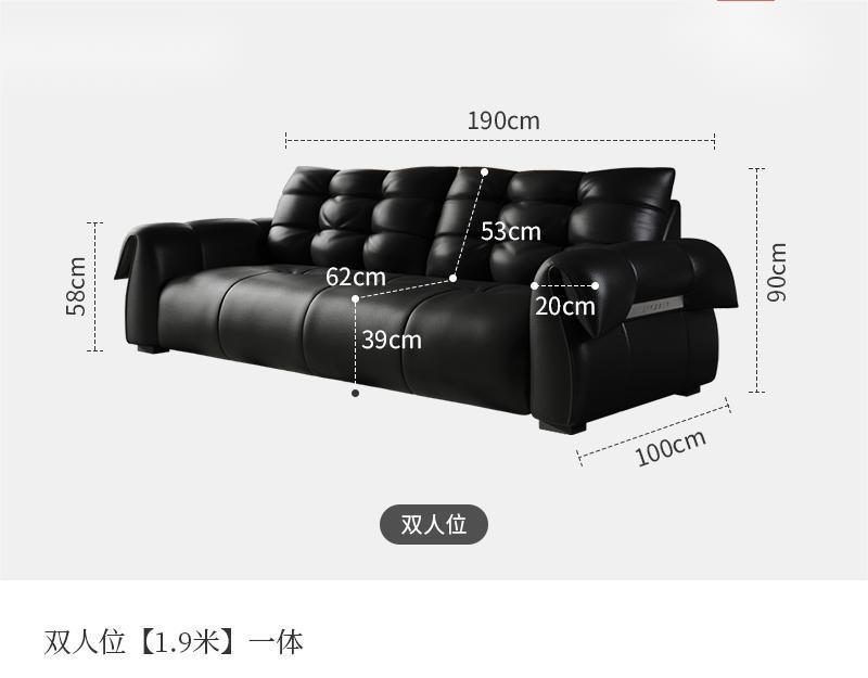 Sofá de cuero de cisne italiano minimalista retro negro cabeza de cuero de vaca sala de estar línea recta combinación de estilo medieval lujoso