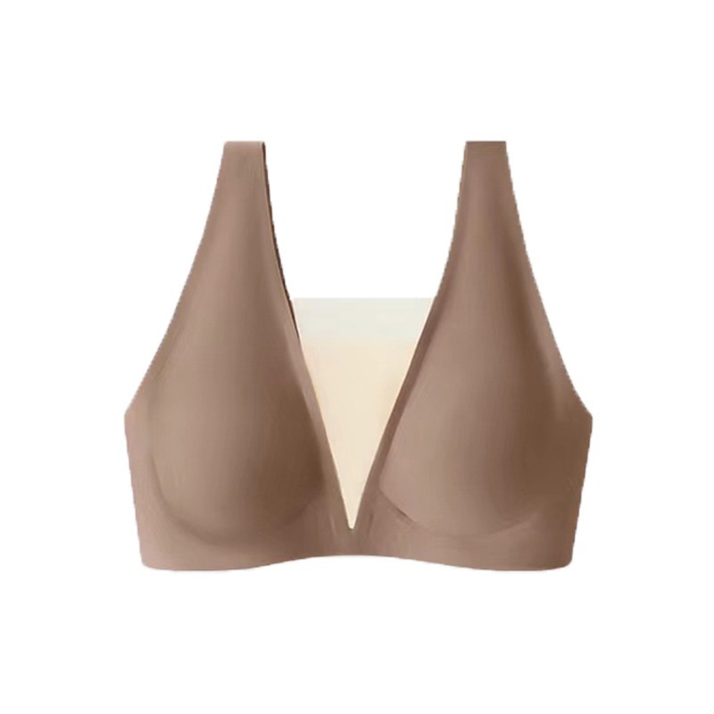 5555 popular tira de jalea soporte suave malla profunda V ligera ropa interior cómoda pecho grande que adelgaza el pecho pequeño empuja hacia arriba el sujetador