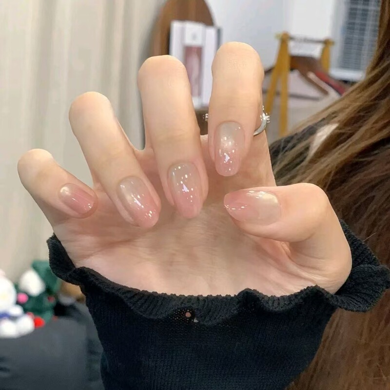 【Mist Mountain Begonia】Nude Pink Gradient Cat Eye Short Wearable Nails, Elegant and Brightening, Wholesale Wearable Nail Tips 【Mist Mountain Begonia】Nude Pink Gradient Cat Eye Short Wearable Nails, Elegant and Brightening, Wholesale Wearable Nail Tips
