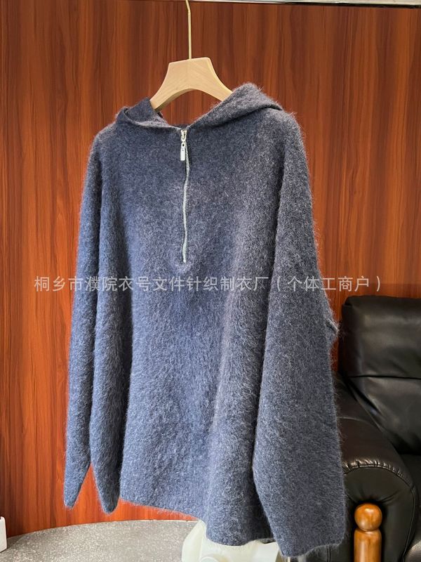 衣号拉毛加厚帽衫宽松100绵羊毛毛衣女 纯色保暖针织衫25秋冬韩系|undefined
