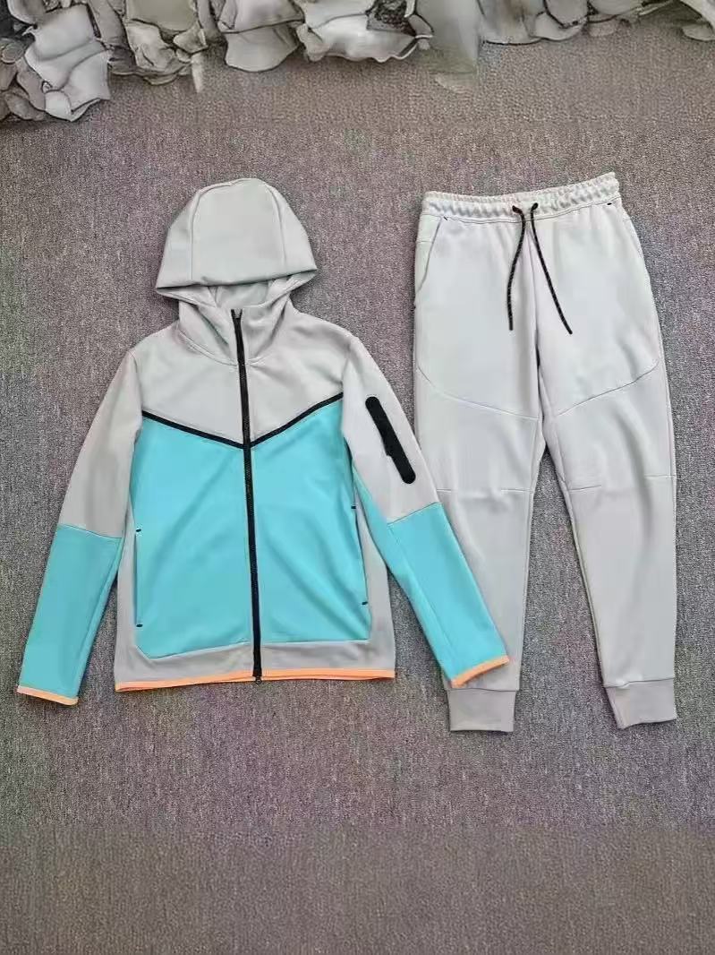 Camiseta con cremallera encapuchada transfronteriza para hombres primavera y otoño nueva chaqueta casual de ropa deportiva, pantalones de pies pequeños, dos piezas