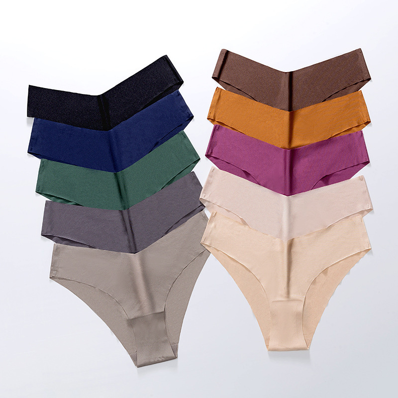 Ice Silk Seamless Underwear Women's Fashion V-Cut Briefs Solid Color Breathable Elastic Women's Underwear