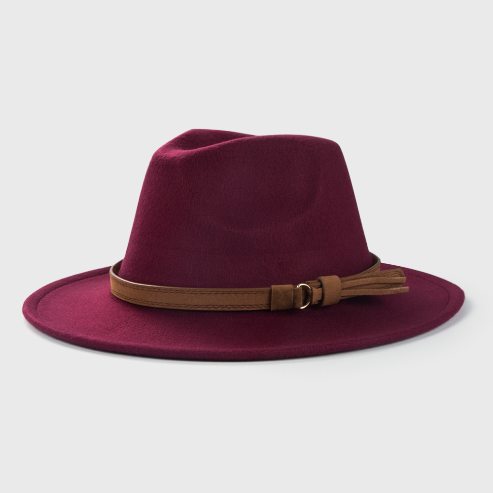 371g Weight Anniversary, Business, Wedding, Outdoor, Travel, Beach, Birthday, Festival, Shopping Occasion Unisex Gender Korean Style Style Royal Blue, Dark Blue, Grey, Wine Red, Camel, Black Color Retro Woolen Hat Korean  Belt Accessories Top Hat Simple Big Brim Jazz Hat 6