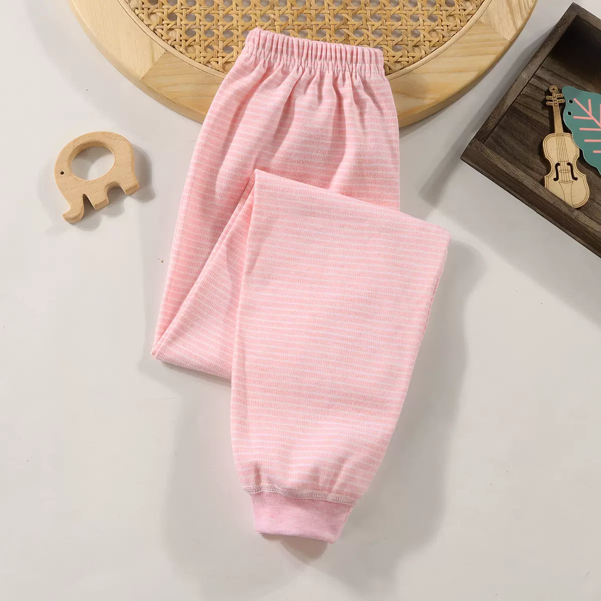 儿童棉质裤子女童打底裤宝宝春秋条纹保暖裤磨毛无骨童装秋裤