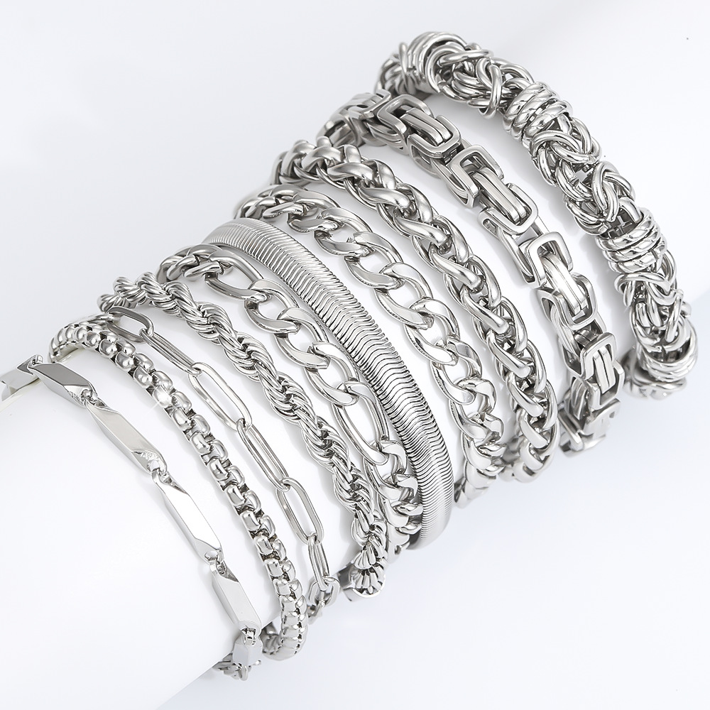 Cross-Border Hot-Selling Stainless Steel European and American Men's Domineering Bracelet, Non-Fading Cuban Chain, Fashionable and Versatile Titanium Steel Bracelet