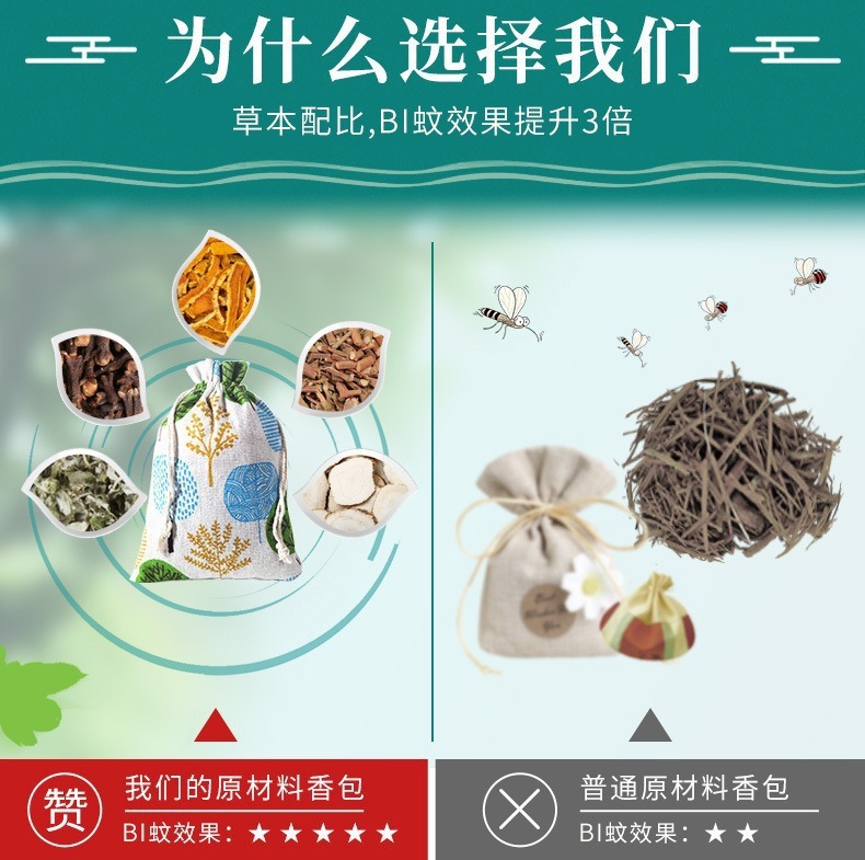 Mugwort Sachet Ai Cao Herbal Fragrance Bag 50g for Wardrobe Drawer Hanging in use