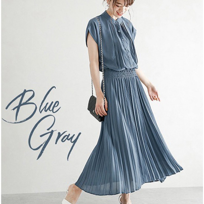 Japanese comfortable elegant summer fitted shiffon dress sleevless