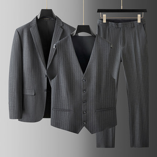 Spring and Autumn plus size suit men's fat business casual suit fat plus size loose suit vest three-piece suit