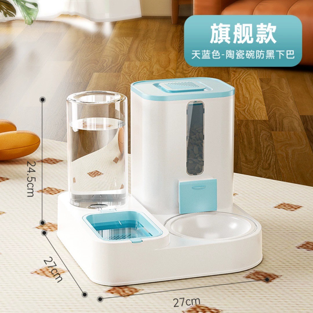 Cat bowl, dog bowl cat food bowl cat cat food automatic feed device drinking water integrated cat pot ceramic pet drink water double bowl