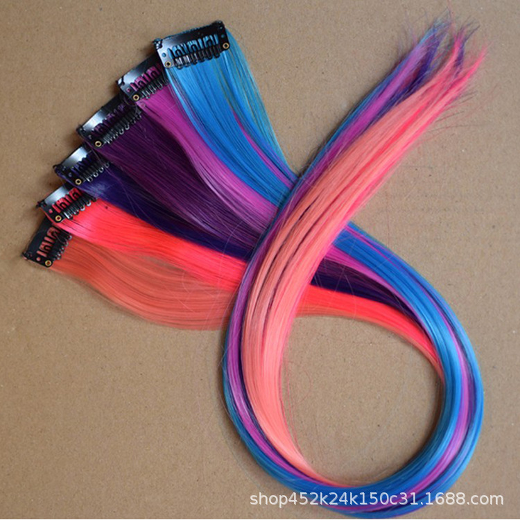 Support a generation of hair] color wig straight hair piece hanging ear dye wig clip highlights dye wig strip