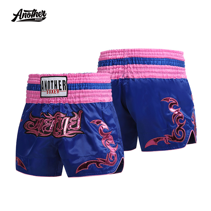 Anotherboxer Blue and Pink Muay Thai Pants Martial Arts Sanda Fighting Shorts Boxing Professional Competition Shorts