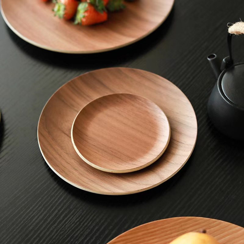 Juggernaut negro muestra japonesa bandeja de té disco horneado plato de comedor de pastel de punto oeste de madera platos de comedor caseros