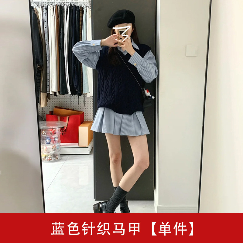 条纹长袖衬衫连衣裙子女装2025新款秋季小个子韩系穿搭学院风套装|undefined