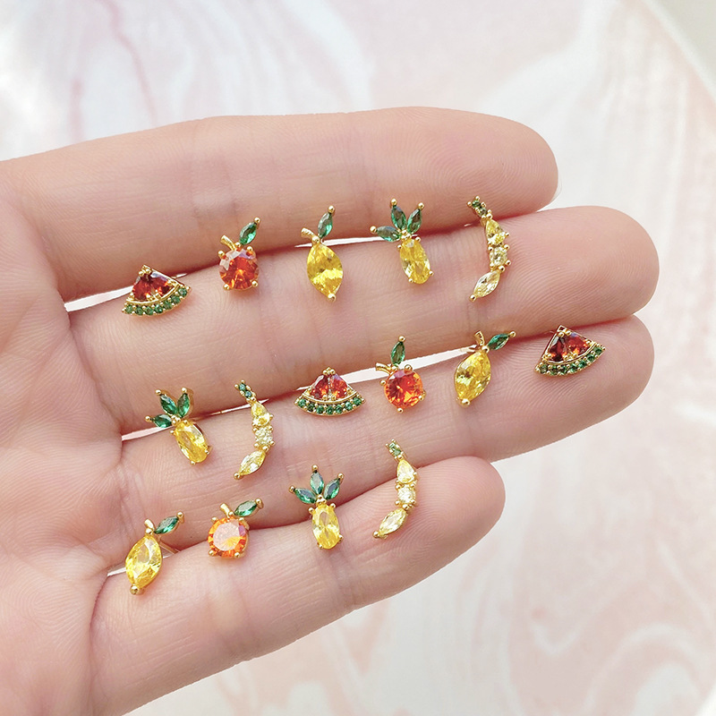 4g Weight Zinc Alloy Ear Needle Material Rhinestones Inlay Material Ear Studs Classification 1 Pair Quantity Travel, Daily Occasion Alloy Material Animal, Fruit, Starfish Pattern Women's Gender Inlay Design Cute Style 1 Pair Cute Animal Fruit Starfish Inlay Alloy Rhinestones Ear Studs 4