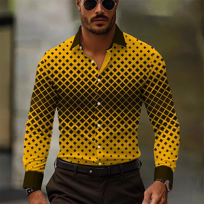 2023 primavera y otoño diseño degradado suelta solapa botón camisa nuevo top hombre MB12