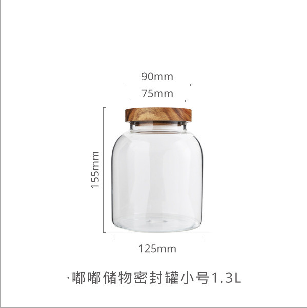 Gran frasco de vidrio sellado frasco de almacenamiento de múltiples granos botella de almacenamiento de frutas secas tapa de madera de acacia tarro de té tarro de cáscara de mandarina
