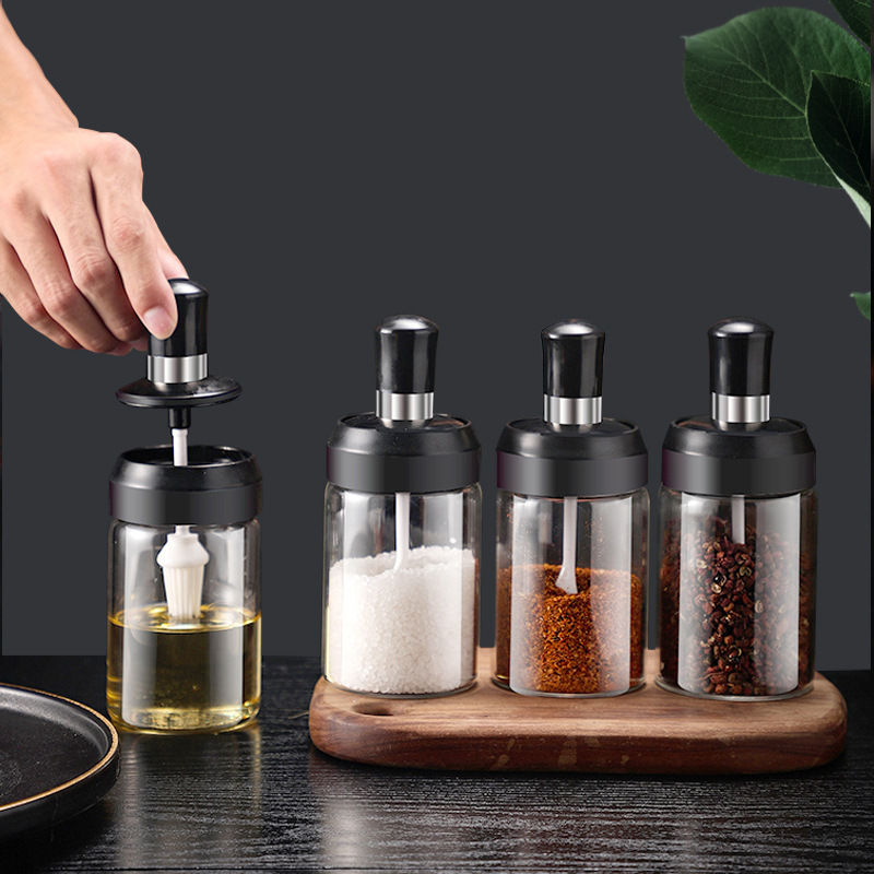 批發廚房調料罐勺蓋一體防潮罐胡椒粉瓶燒烤佐料瓶控鹽調味瓶