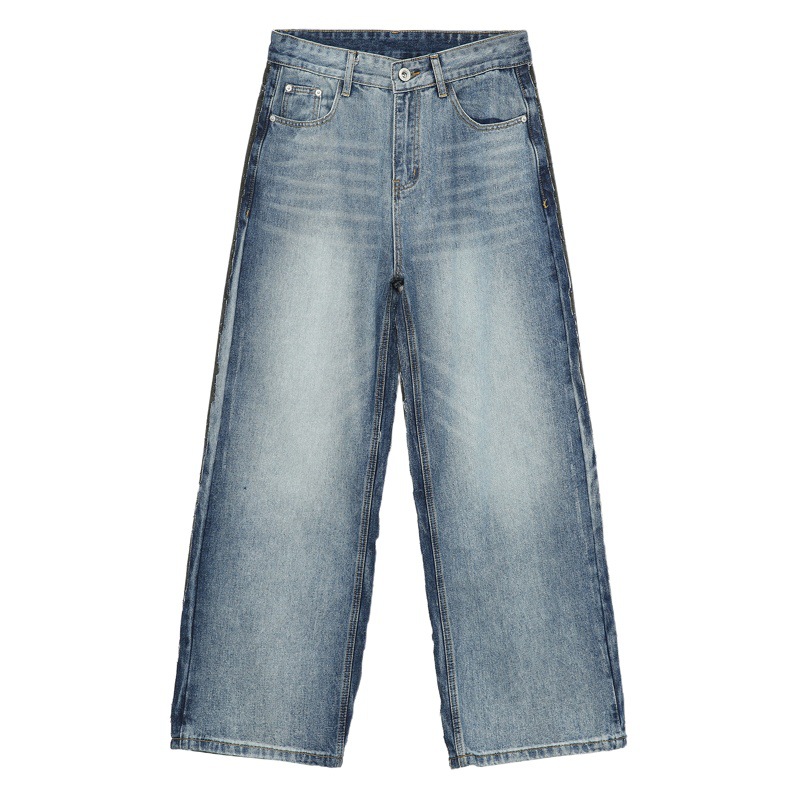 Mtlclothes ropa de Hombre | 2023 cuatro estaciones nuevo retro flojo recto azul y gris costura casual jeans