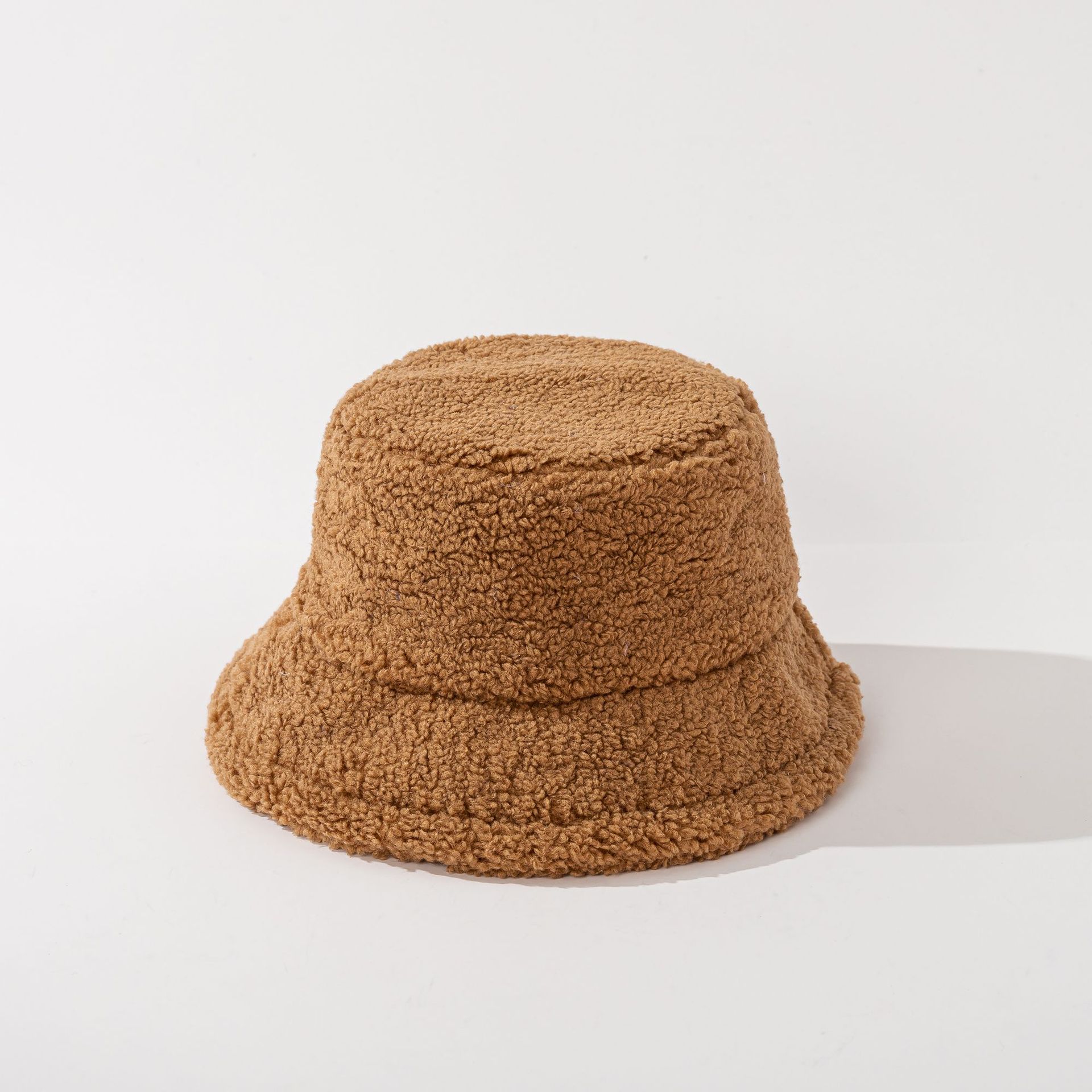 Sombrero de pescador de lana de cordero de color sólido para hombres y mujeres otoño e invierno nuevo cálido sombrero de cuenca engrosada gran circunferencia de la cabeza sombrero simple de todo fósforo