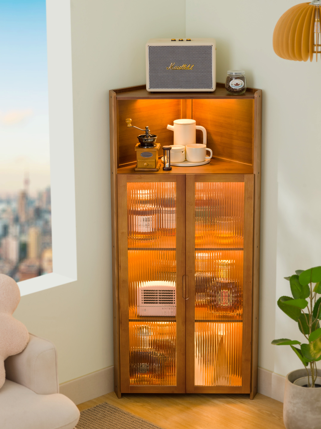 Wholesale corner cabinet for living room, bedroom corner cabinet, triangular storage rack, corner curved frame, triangular cabinet, kitchen corner shelf