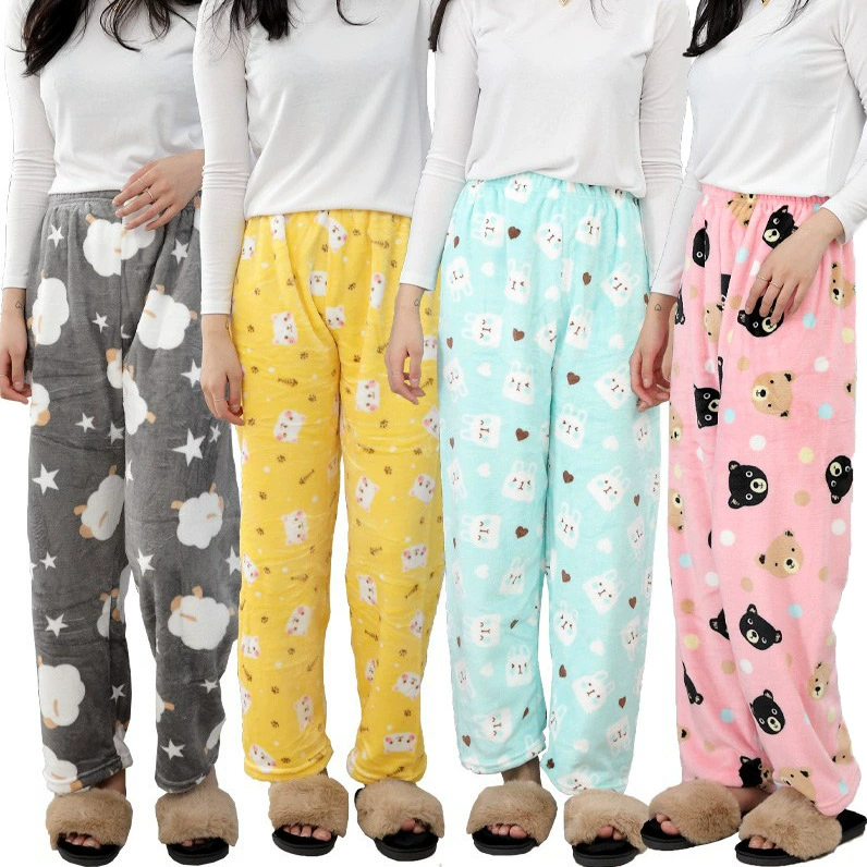 Фланелевые пижамы женские осенние и зимние новые коралловые бархатные толстые теплые пижамы мужские повседневные домашние брюки оптом Корея