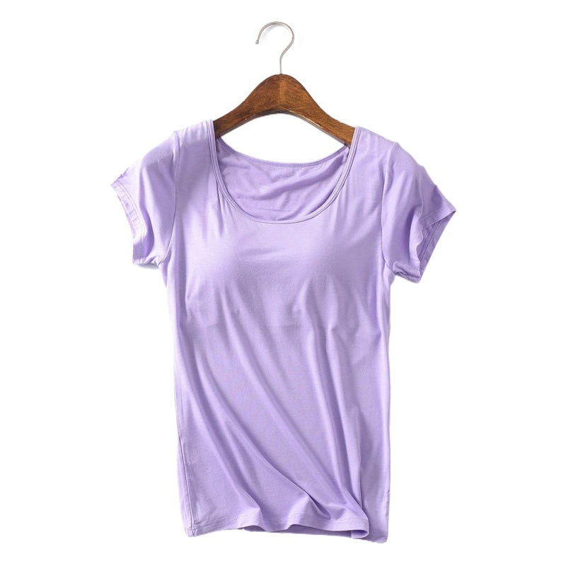 Modal bra-t with chest pad cup half sleeve women's summer short sleeve T-shirt bra-free one-piece sports vest wholesale