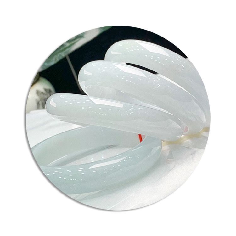 Vòng tay ngọc bích ánh trăng trắng Miến Điện tự nhiên băng trong phong cách Trung Quốc chi tiết 5