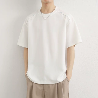 2026夏季新款男士高端新中式绿松擦肩捆条面膜短袖T恤设计感高