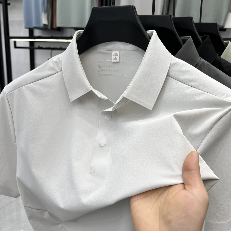 Летняя мужская футболка-поло 2025 года, свободного кроя, с коротким рукавом, легкая, деловая, без глажки, модная, повседневная