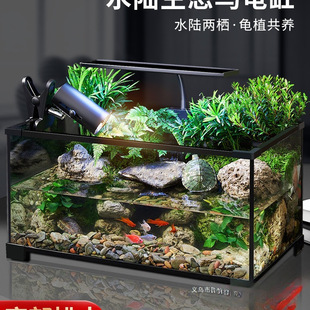 New Turtle Tank Ultra-White Glass Living Room Home Breeding Tank Sunbathing Platform Turtle Ecological Landscaping Fish Tank Small