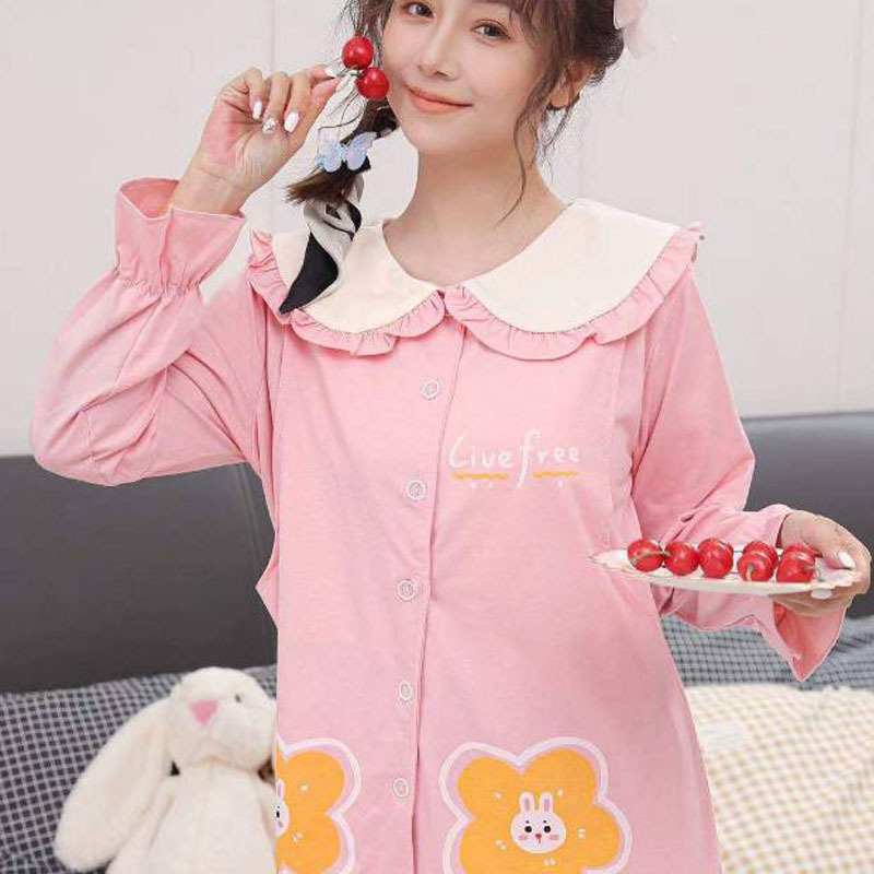 녹색 Yaqi Yuezi 의류 라이크라 면화 우유 공급 의류 카디건 긴팔 크루 넥 스킨 친화적 출산 의류 파자마 여성 홈 의류
